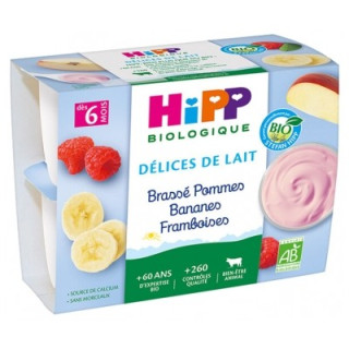 HiPP Délices de Lait Brassé Pommes Bananes Framboises bio