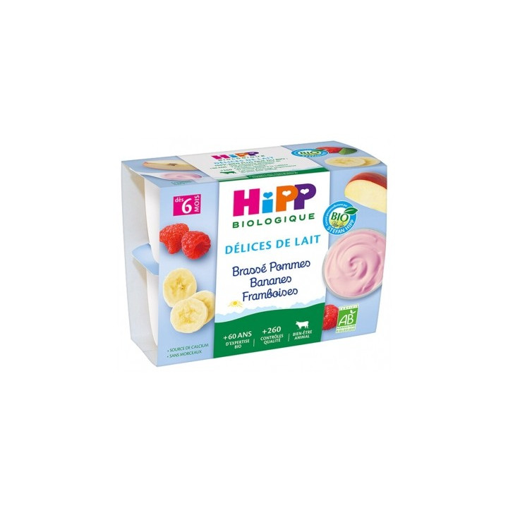 HiPP Délices de Lait Brassé Pommes Bananes Framboises bio
