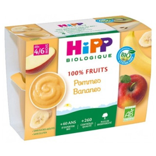 Purée de fruits bio pour bébés - HiPP 100% Fruits Pommes Bananes
