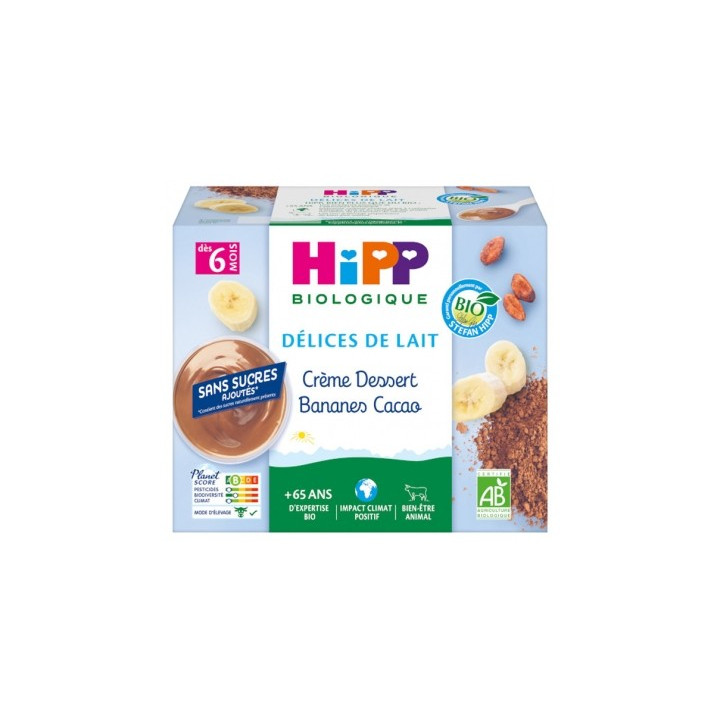 Dessert bio pour bébé - HiPP Délices de Lait Bananes Cacao
