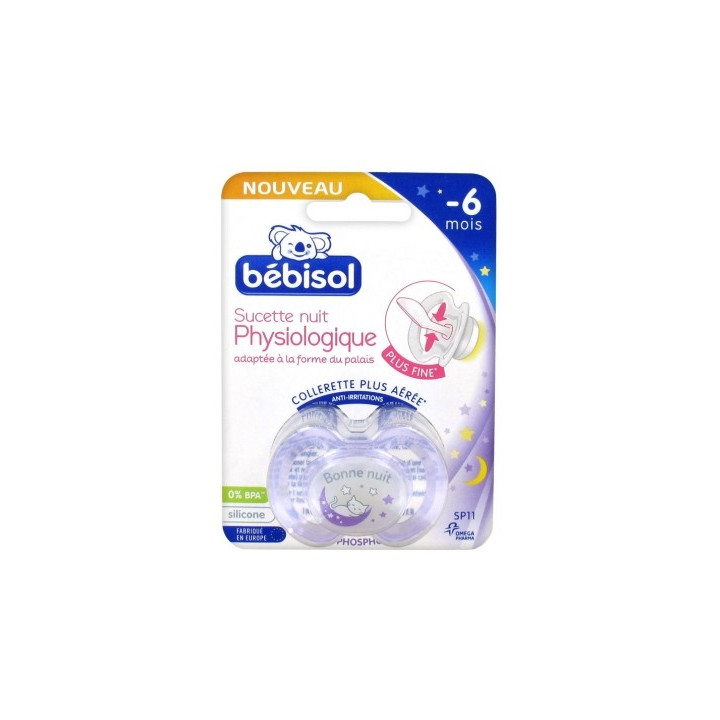 Sucette Bébisol Nuit Physiologique Silicone -6 Mois