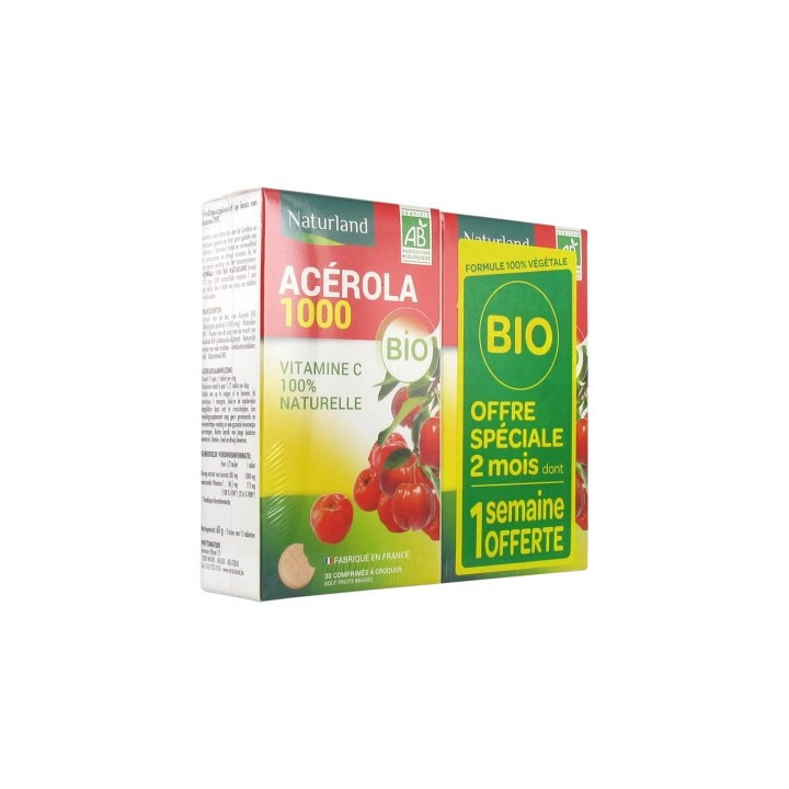 Naturland Acérola Bio 1000 - Complément alimentaire naturel contre la fatigue
