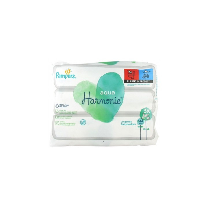 Lingettes Pampers Harmonie Aqua - Lot de 3 x 48