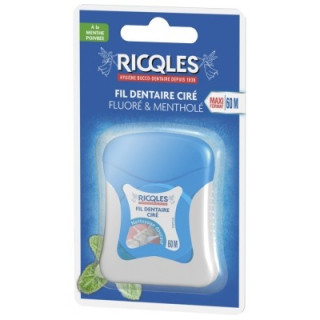 Fil dentaire Ricqlès 60m, ciré, fluoré et mentholé