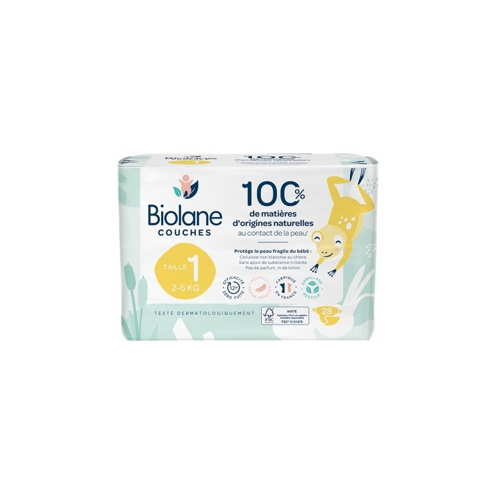 Couches Biolane Naturelles Taille 1 - Confort et protection pour bébé