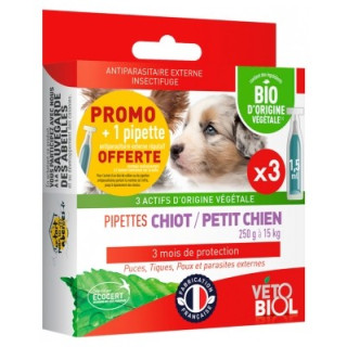 Vétobiol Pipettes Bio pour chiot ou petit chien