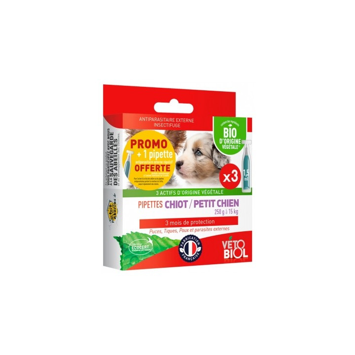 Vétobiol Pipettes Bio pour chiot ou petit chien