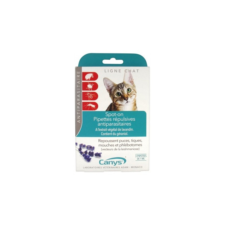 Pipettes répulsives antiparasitaires chat Canys Spot-On