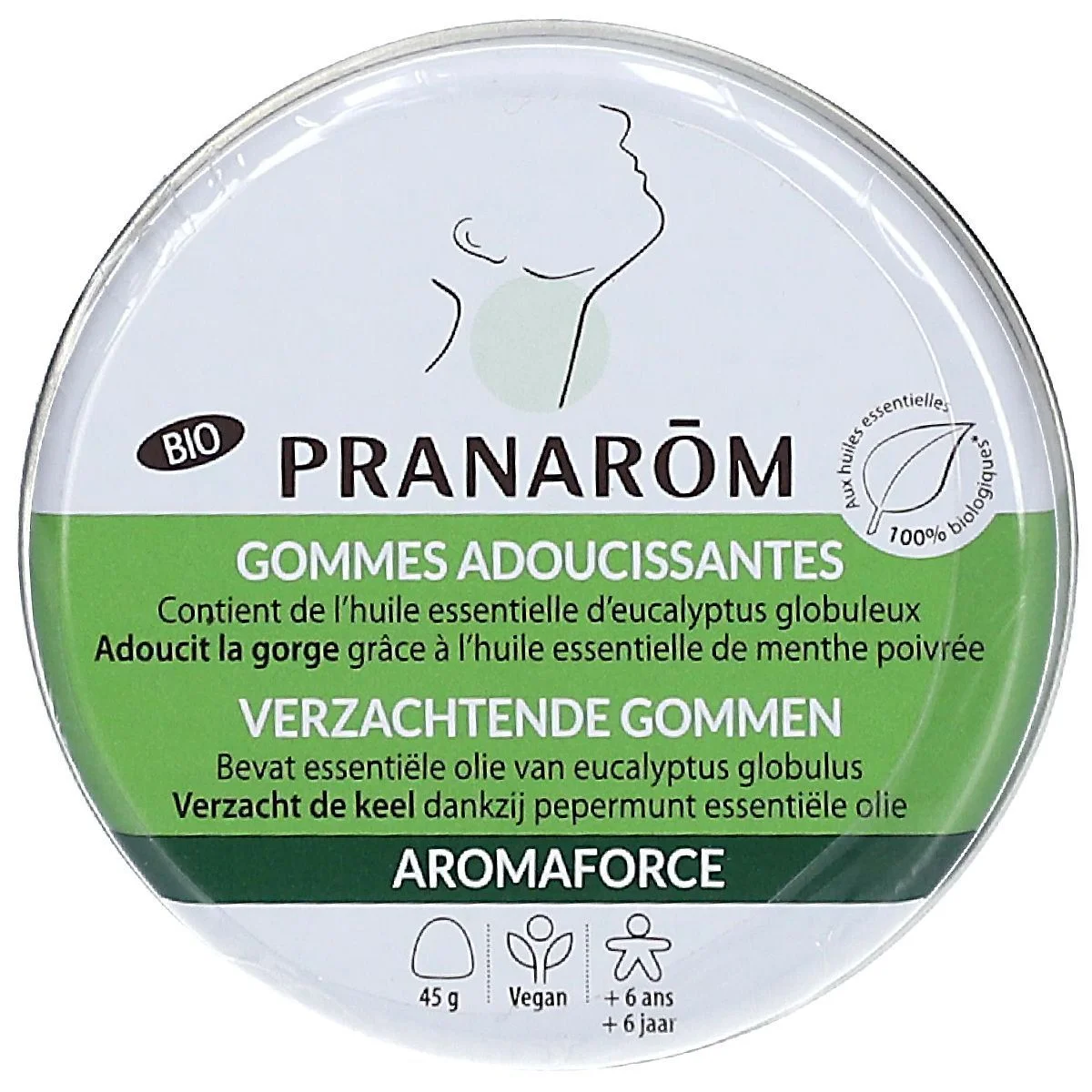 Aromaforce Gommes Adoucissantes Menthe Eucalyptus Bio 45g Pranarôm