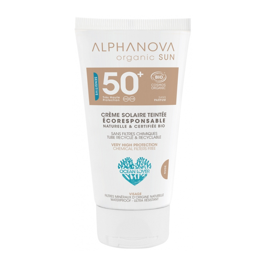 Sun Sensitive Crème Solaire Teintée Nude Sans Parfum SPF50+ Bio 50 g Alphanova